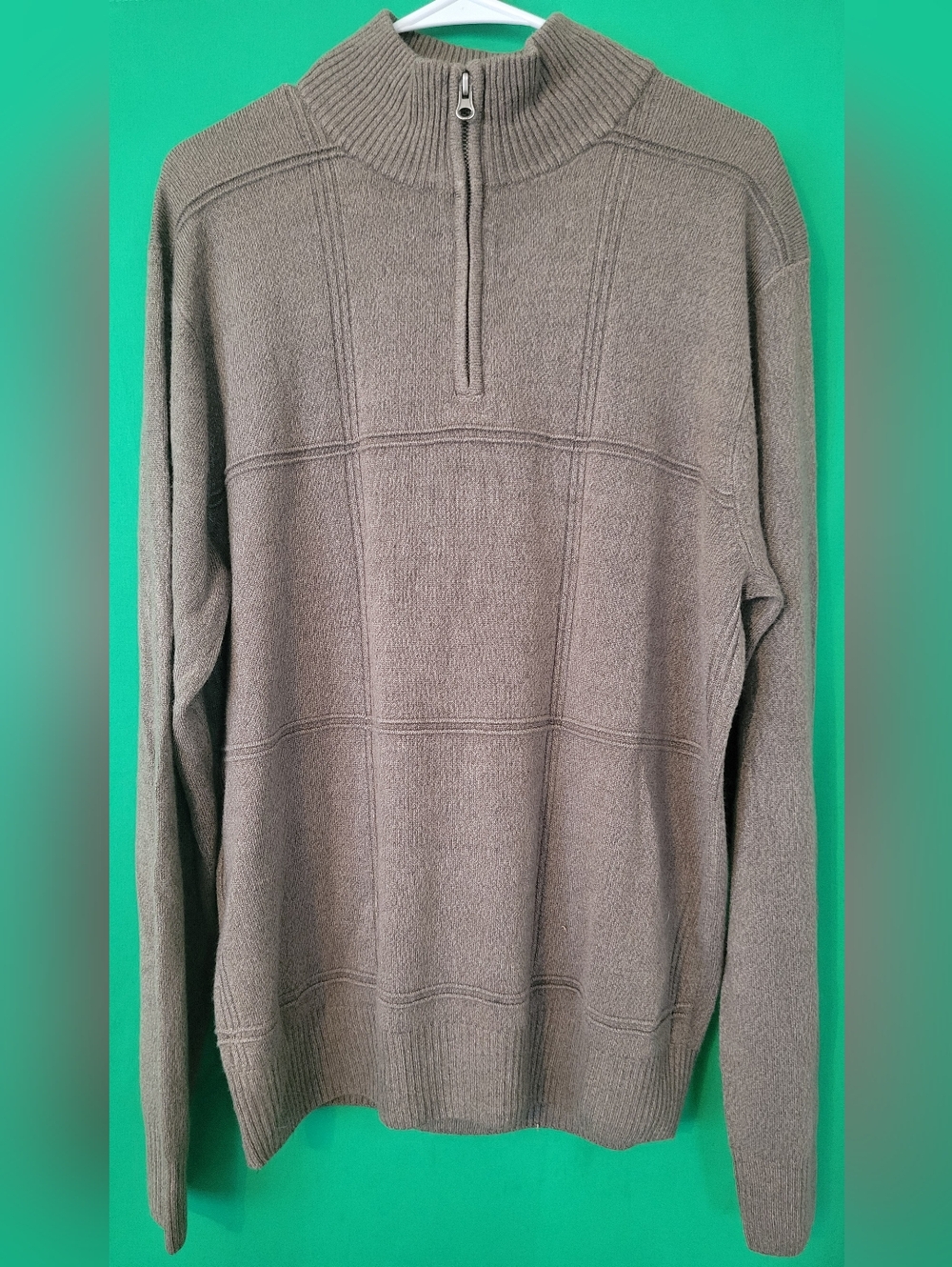Men Taupe Zip-Neck Sweater Pullover Brown Geoffrey Beene 1/4 Acrylic Size Large